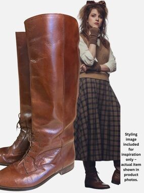 VTG 80s Tall Brown Leather Riding Boots Officer Military Equestrian
Field Boots